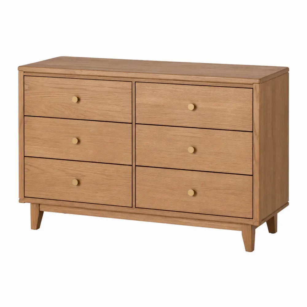 Kommode mit 6 Schubladen rechteckig 120 x 40 x 78 cm MDF mit Eichenfurnier Kautschukholz Naturholzfarben