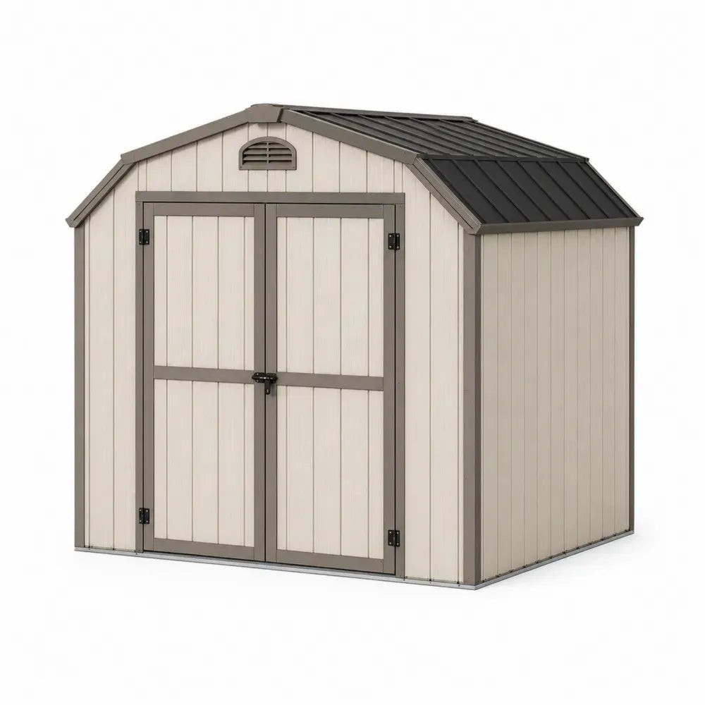 Gartenschuppen Geräteschuppen mit Doppeltür Satteldach Polypropylen verzinkter Stahl rechteckig Beige Taupe Anthrazit 244 x 182 x 228 cm