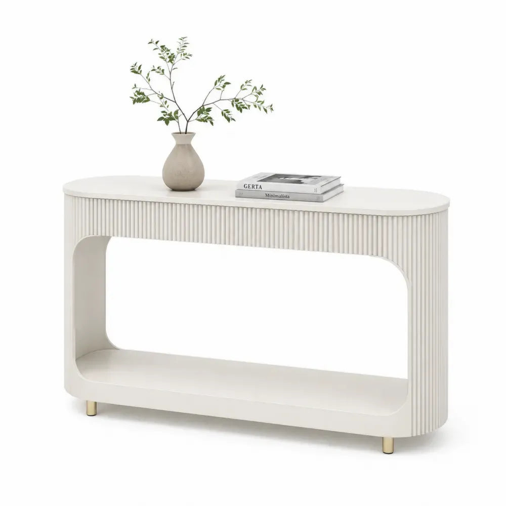 Konsolentisch mit Ablage 120 x 35 x 80 cm MDF PU lackiert Stahlfüße abgerundete Rechteckform Weiß Goldfarben
