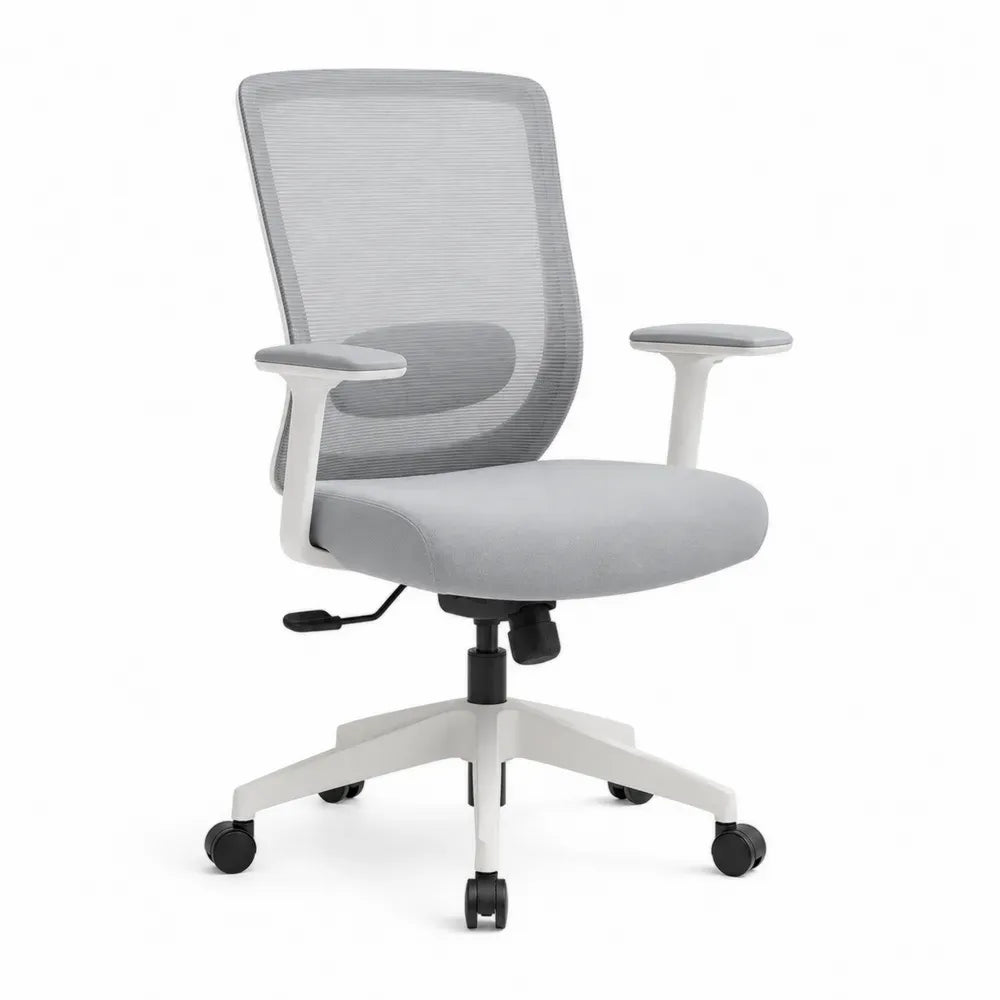 Bürostuhl Drehstuhl mit Netzrücken und Armlehnen höhenverstellbar 62 x 60 x 94-106 cm Polyester PP Polyamid Stahl grau weiß schwarz