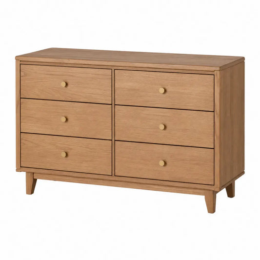 Kommode mit 6 Schubladen rechteckig 120 x 40 x 78 cm MDF mit Eichenfurnier Kautschukholz Naturholzfarben