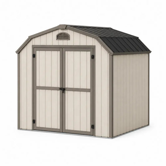 Gartenschuppen Geräteschuppen mit Doppeltür Satteldach Polypropylen verzinkter Stahl rechteckig Beige Taupe Anthrazit 244 x 182 x 228 cm