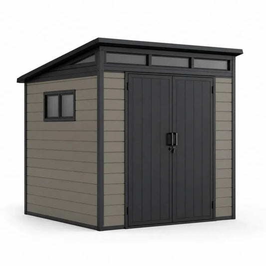 Gartenschuppen Gerätehaus mit Doppeltür Fenster Pultdach rechteckig Polypropylen verzinkter Stahl Beige-Grau Anthrazit Schwarz 244 x 218 x 226 cm