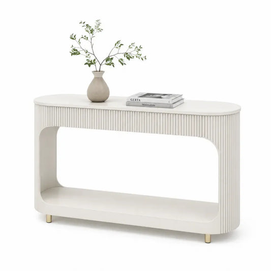 Konsolentisch mit Ablage 120 x 35 x 80 cm MDF PU lackiert Stahlfüße abgerundete Rechteckform Weiß Goldfarben