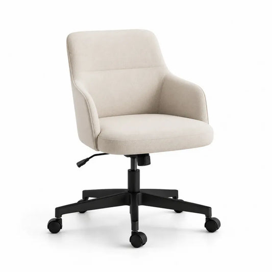 Bürostuhl Drehstuhl mit gepolstertem Schalensitz und Armlehnen 62 x 63 x 89-101 cm Polyestergewebe Polyamid Stahl creme schwarz